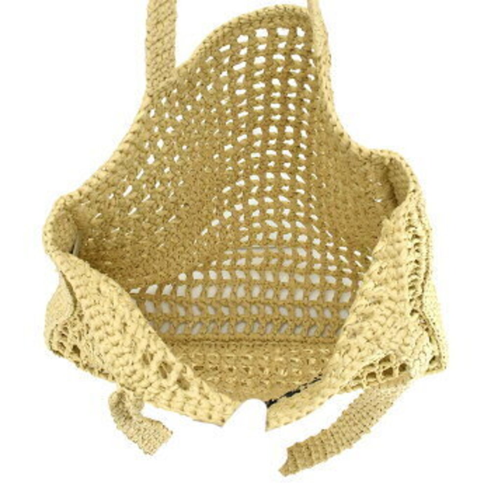 Prada Crochet Tote Bag Basket Handbag Natural Raffia Triangle Logo - Picture 6 of 8